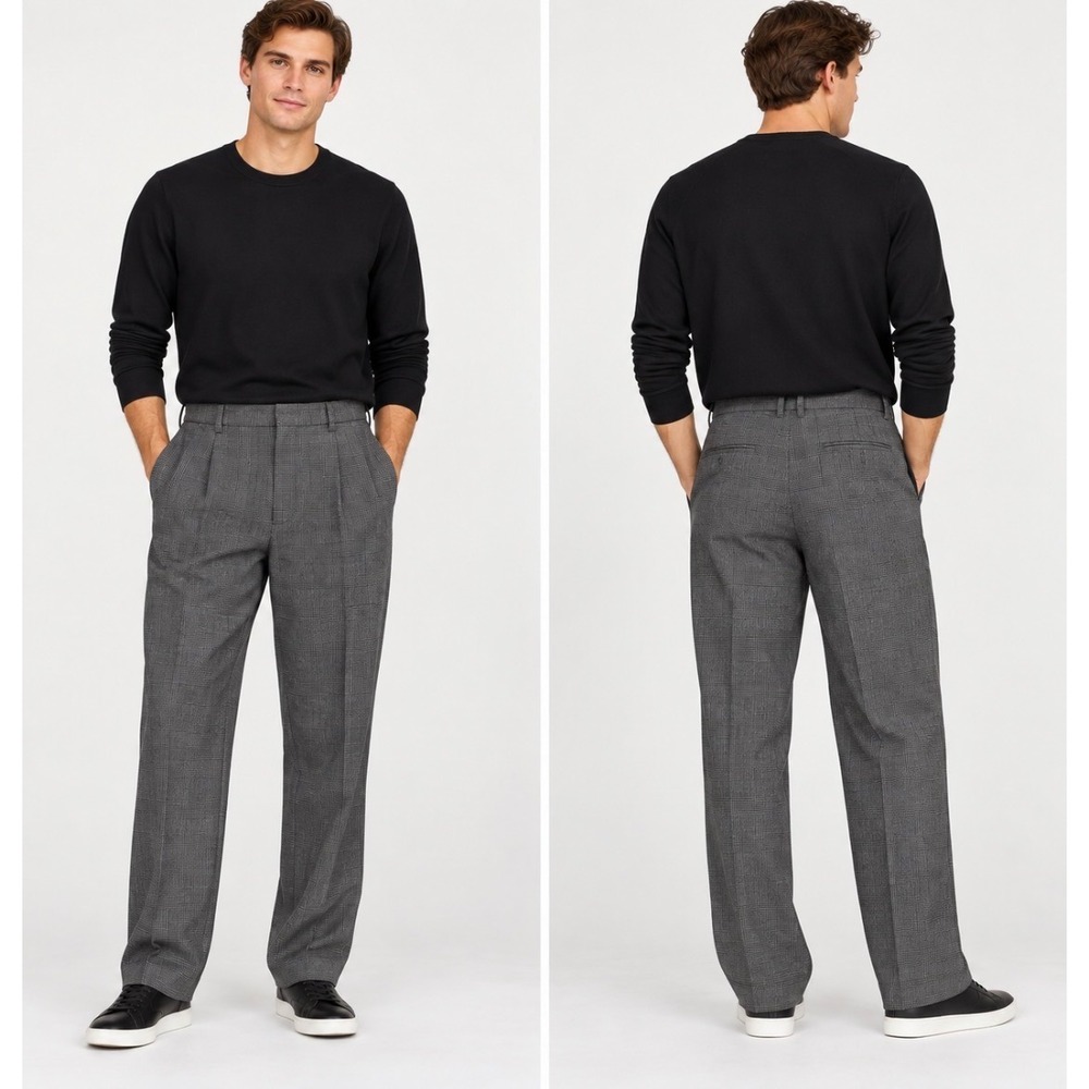 H&M NWT Relaxed Fit Men's Charcoal Glen Plaid Dress Pants Trousers Size 31